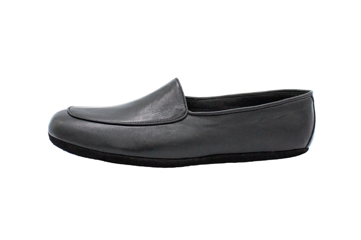 Pantofole da uomo in pelle nero piatte