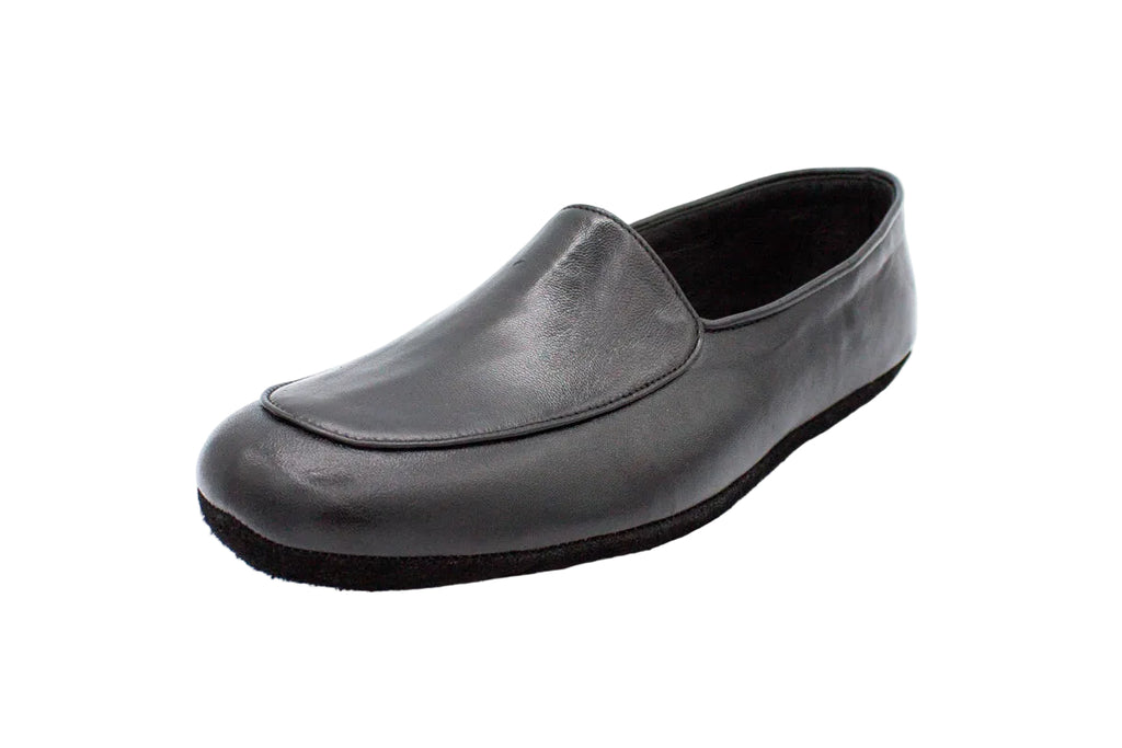 Pantofole da uomo in pelle nero piatte