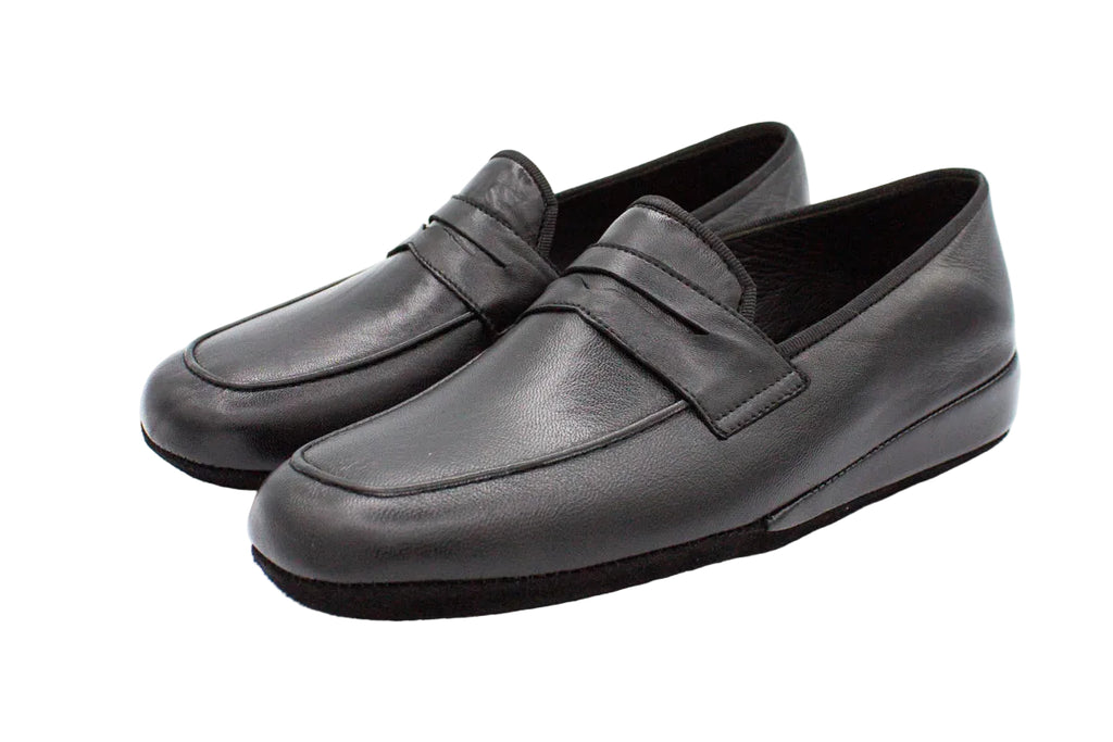 Pantofole da uomo in pelle nero con mascherina