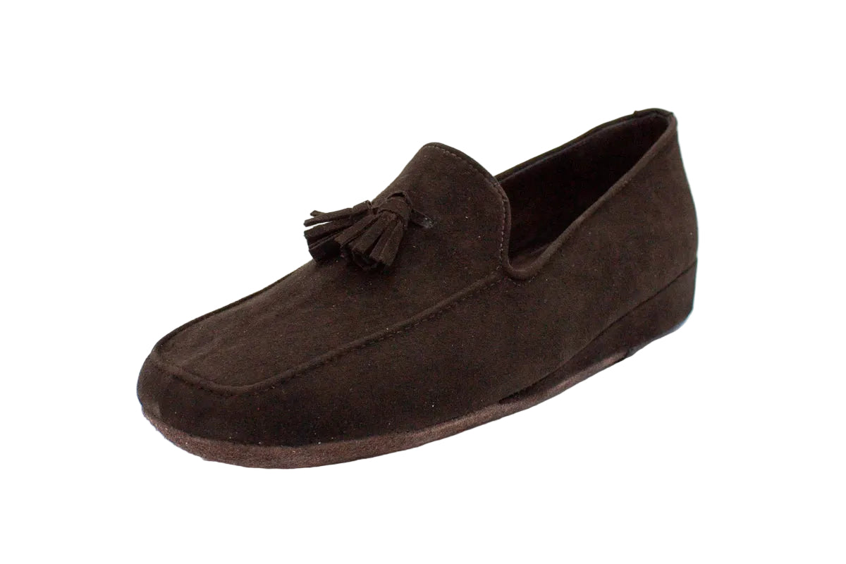 Pantofole da uomo con nappine in camoscio  marrone