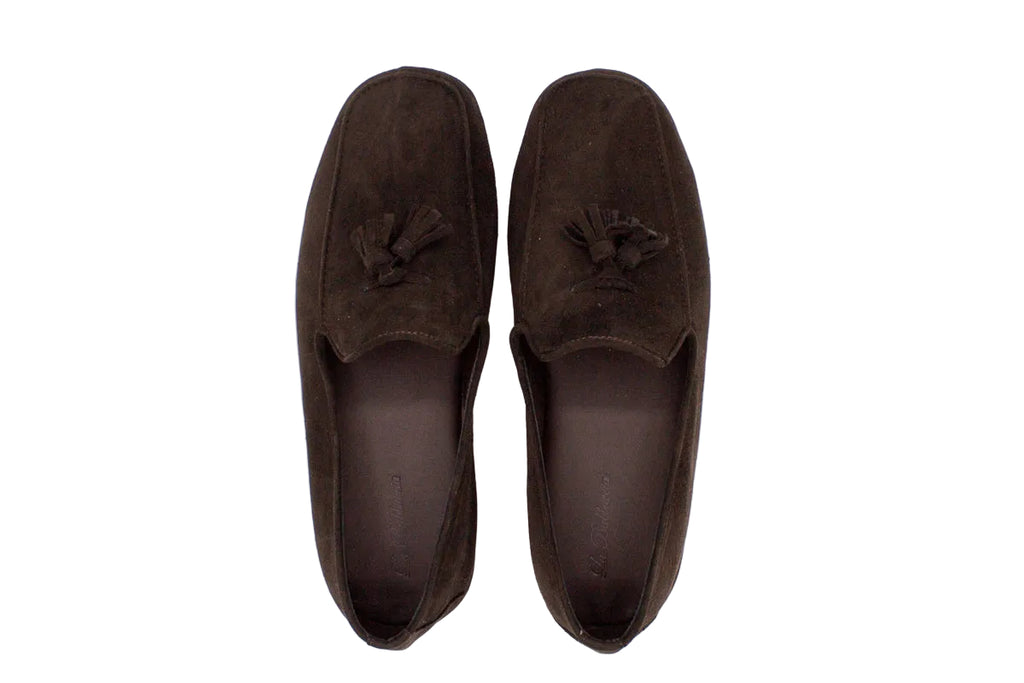 Pantofole da uomo con nappine in camoscio  marrone