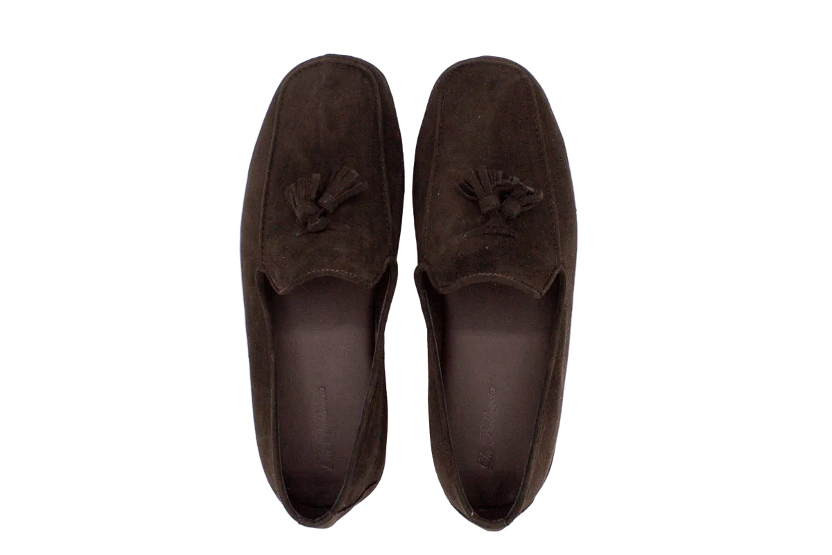 Pantofole da uomo con nappine in camoscio  marrone