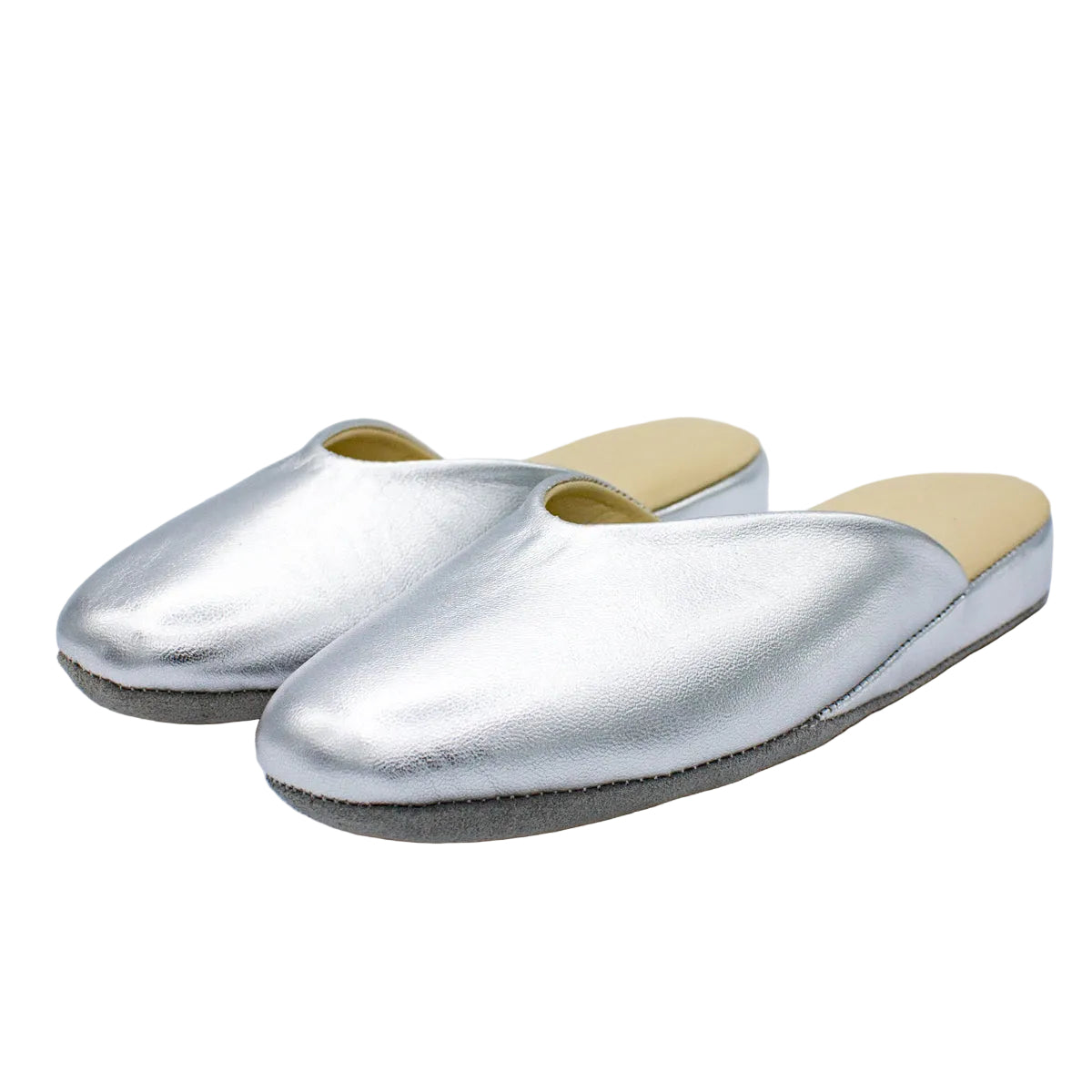 Pantofole pianelle scollate in nappa argento