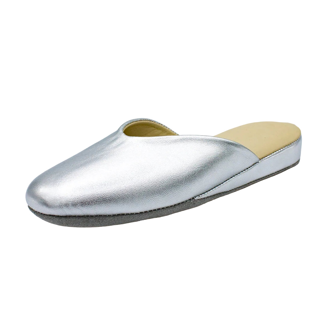Pantofole pianelle scollate in nappa argento