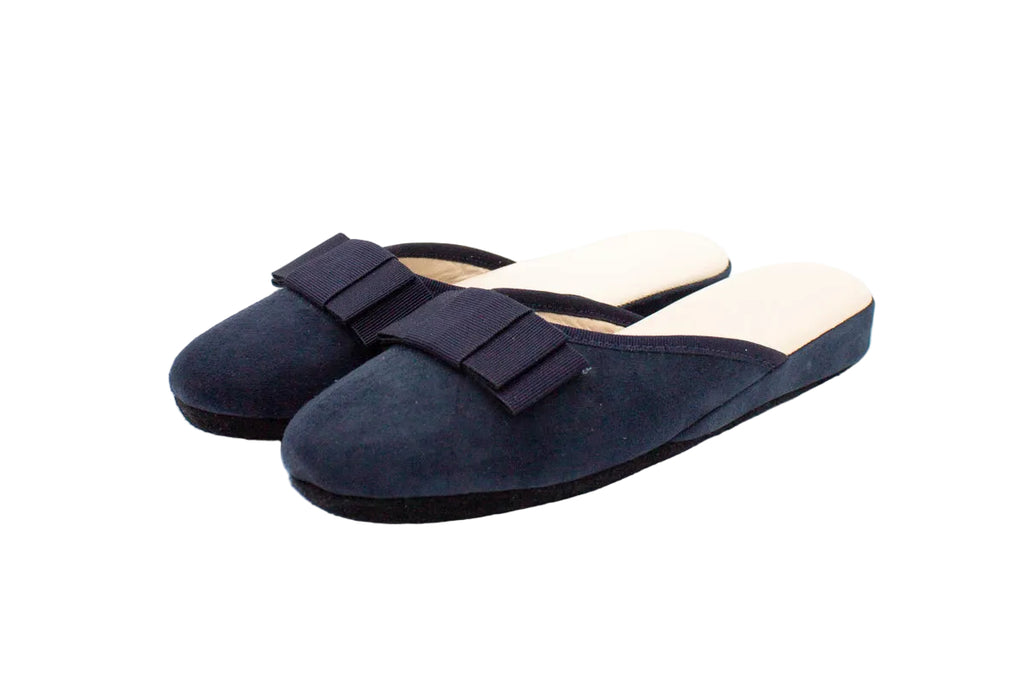 Pantofole pianelle in camoscio blu con fiocco