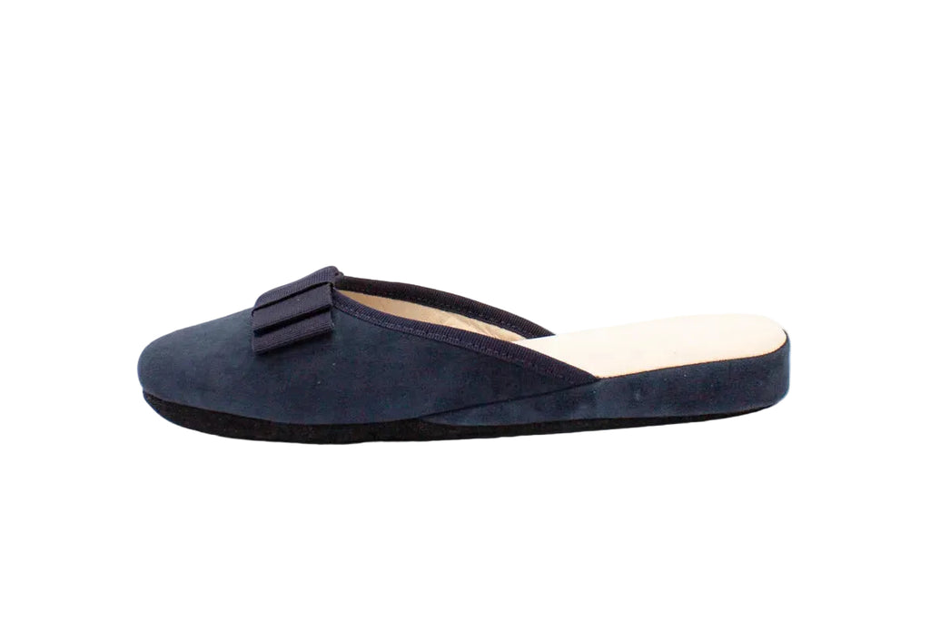 Pantofole pianelle in camoscio blu con fiocco