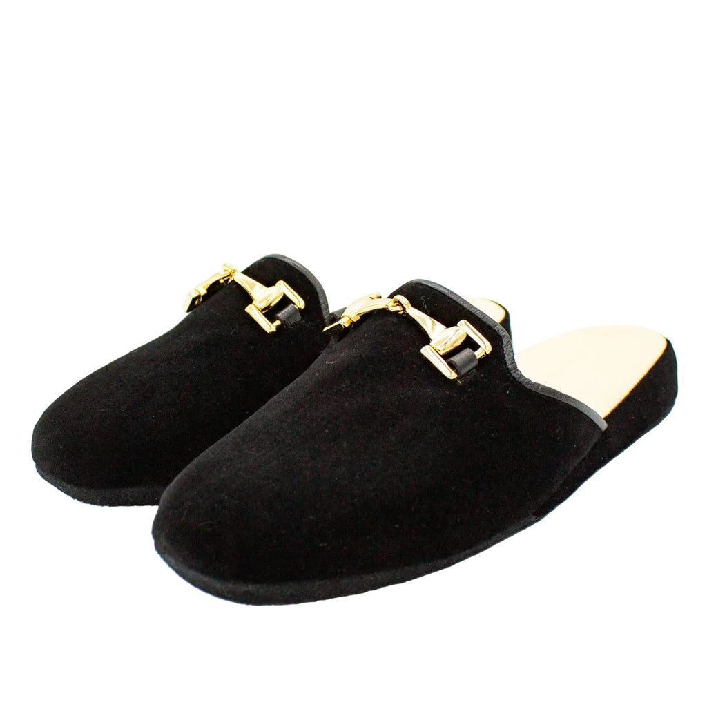 Pantofole in velluto nero con morsetto