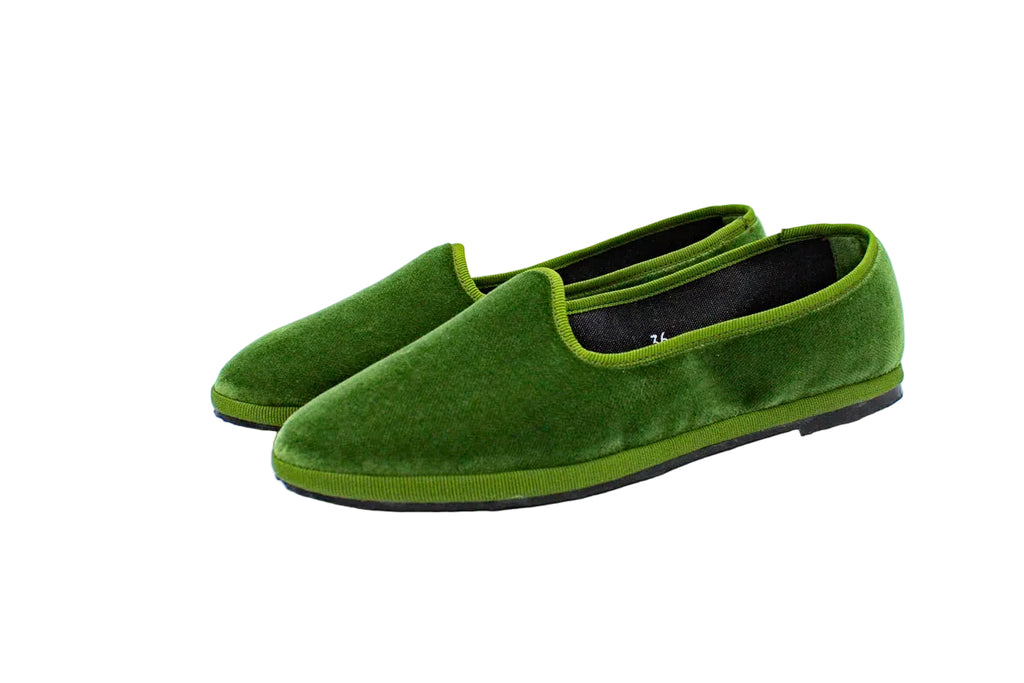 Structured sage green velvet slippers
