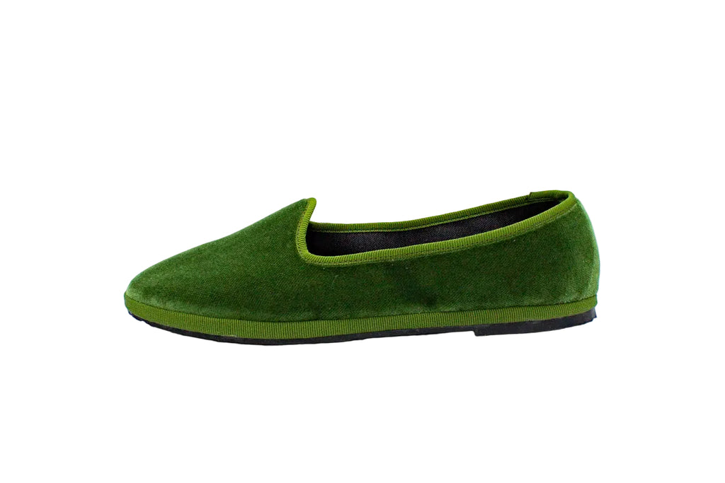 Structured sage green velvet slippers