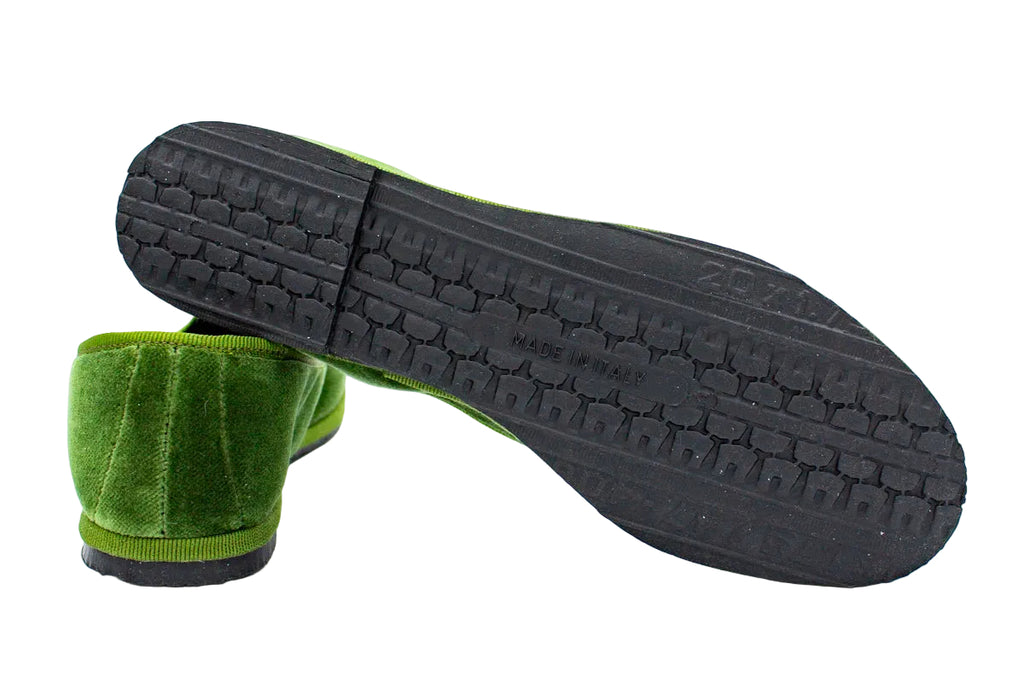 Structured sage green velvet slippers
