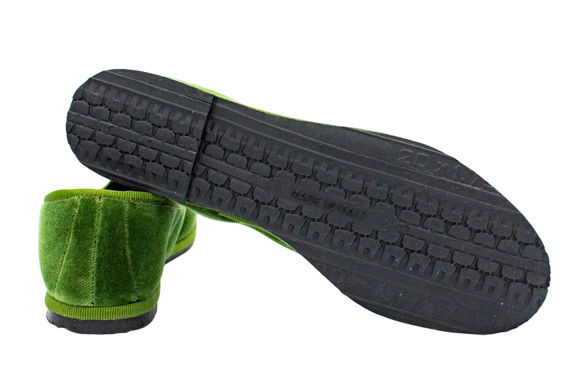 Structured sage green velvet slippers