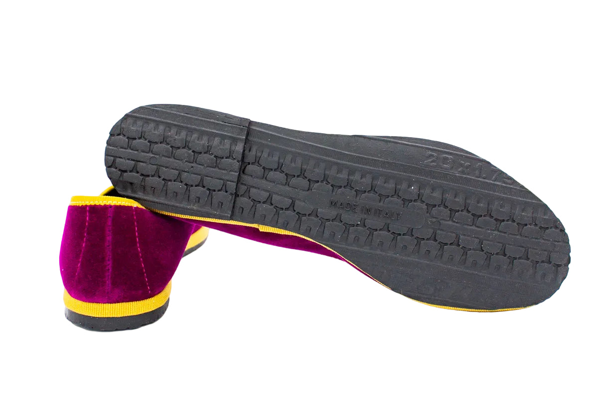 Friulane bicolore in velluto fuxia-ocra