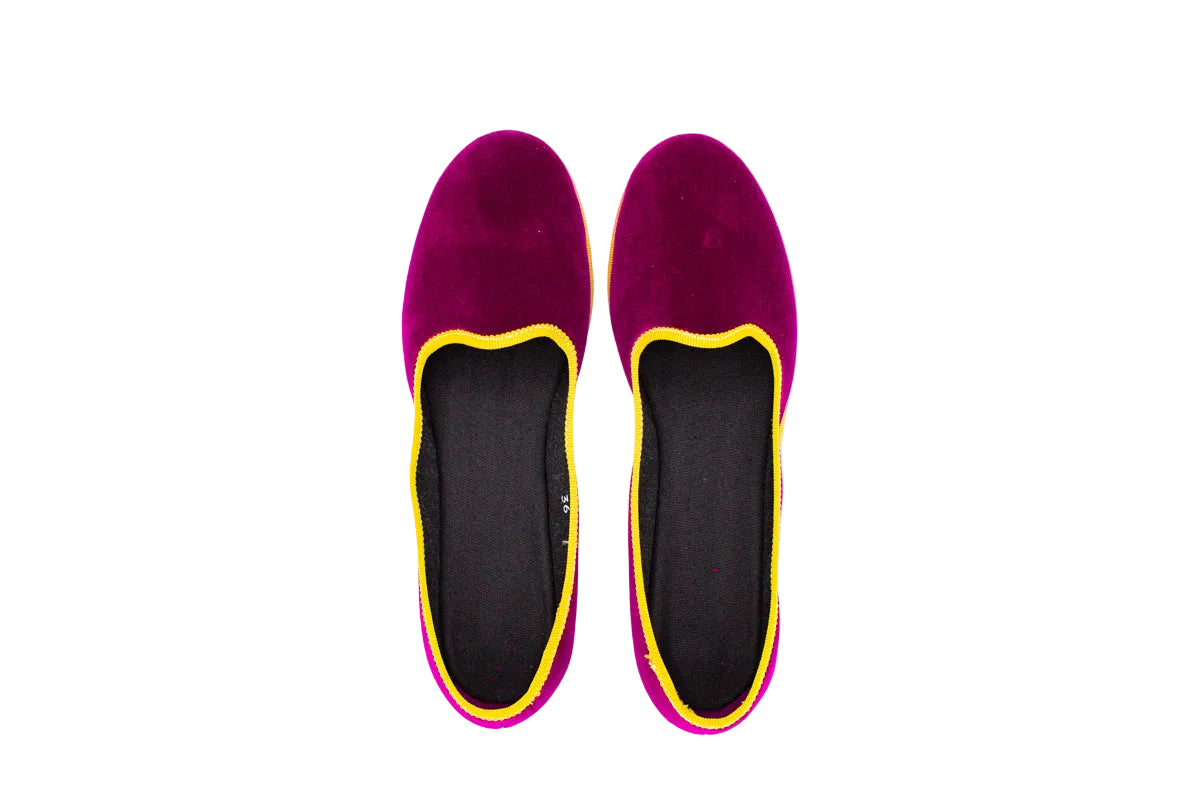 Friulane bicolore in velluto fuxia-ocra