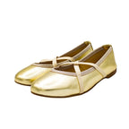 Silver leather ballet flats with crossed elastics