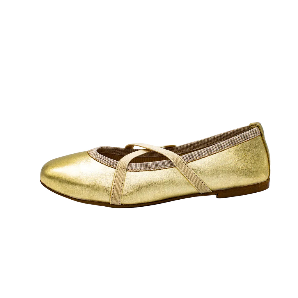 Silver leather ballet flats with crossed elastics