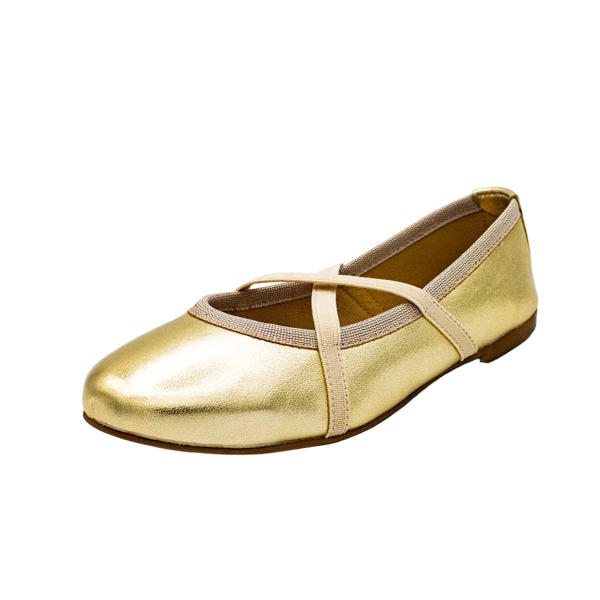 Silver leather ballet flats with crossed elastics