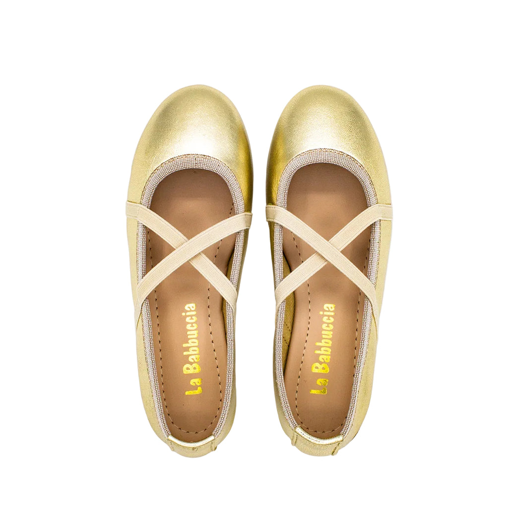 Silver leather ballet flats with crossed elastics