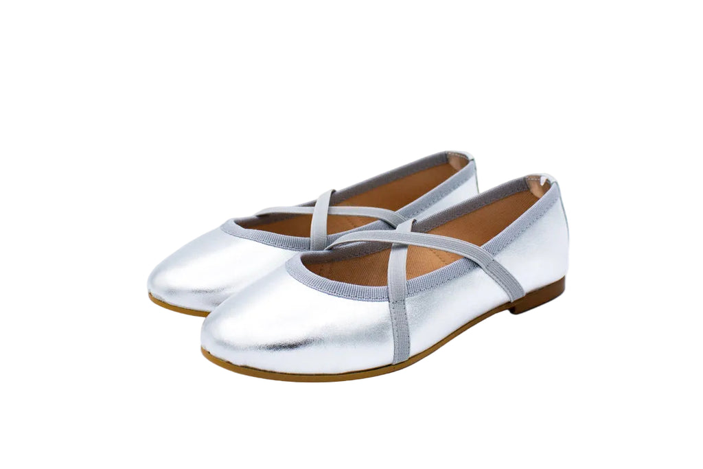 Silver leather ballet flats with crossed elastics