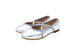 Silver leather ballet flats with crossed elastics