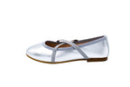 Silver leather ballet flats with crossed elastics