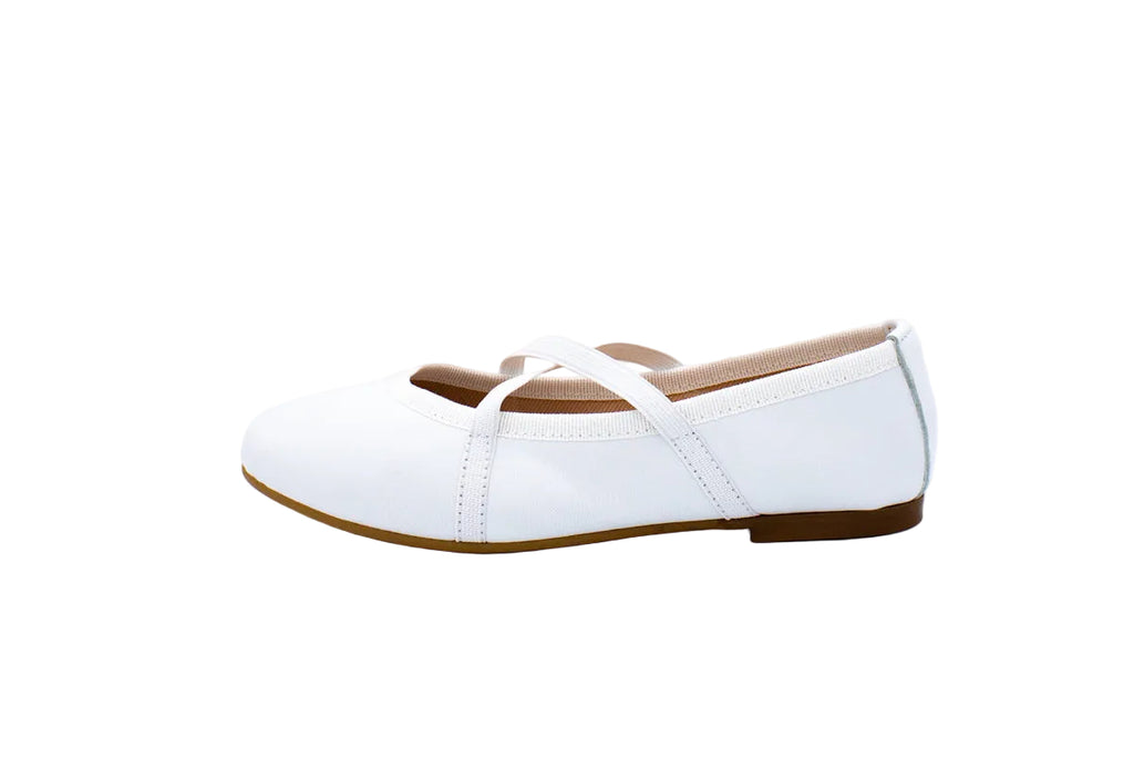 White leather ballet flats with crossed elastics