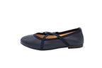 Ballerine in pelle con elastici incrociati blu