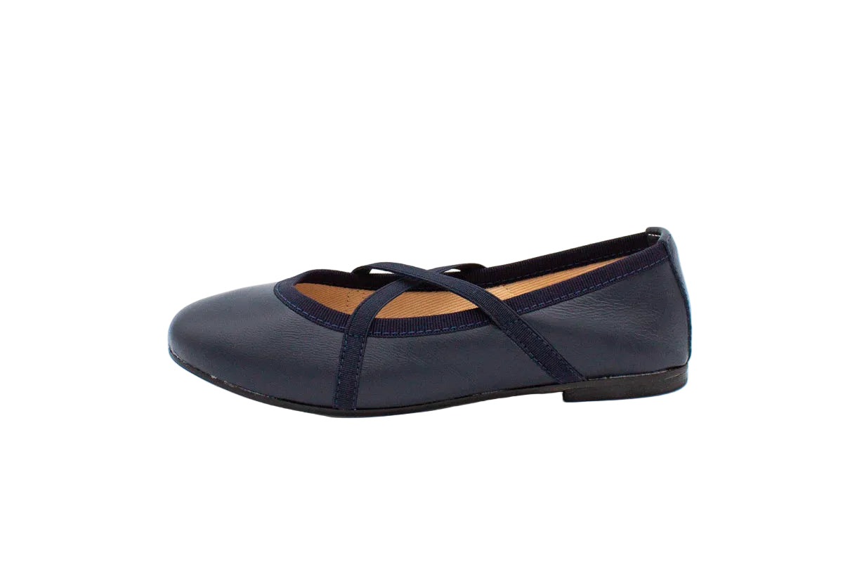Ballerine in pelle con elastici incrociati blu