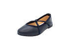 Ballerine in pelle con elastici incrociati blu