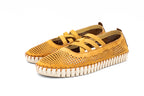 Perforated nubuck ballet flats with elastic straps