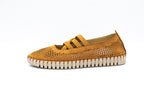 Perforated nubuck ballet flats with elastic straps