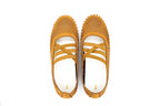 Perforated nubuck ballet flats with elastic straps