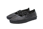 Ballerine traforate in pelle con elastici nero