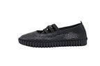 Ballerine traforate in pelle con elastici nero