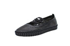Ballerine traforate in pelle con elastici nero
