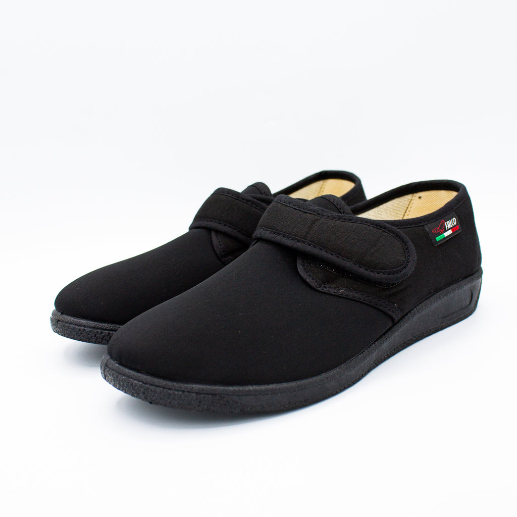 Pantofole da donna in tessuto elasticizzato con velcro nero