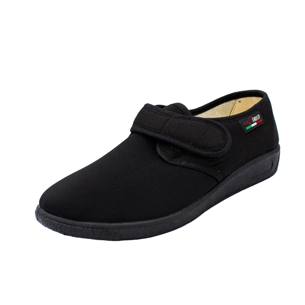 Pantofole da donna in tessuto elasticizzato con velcro nero