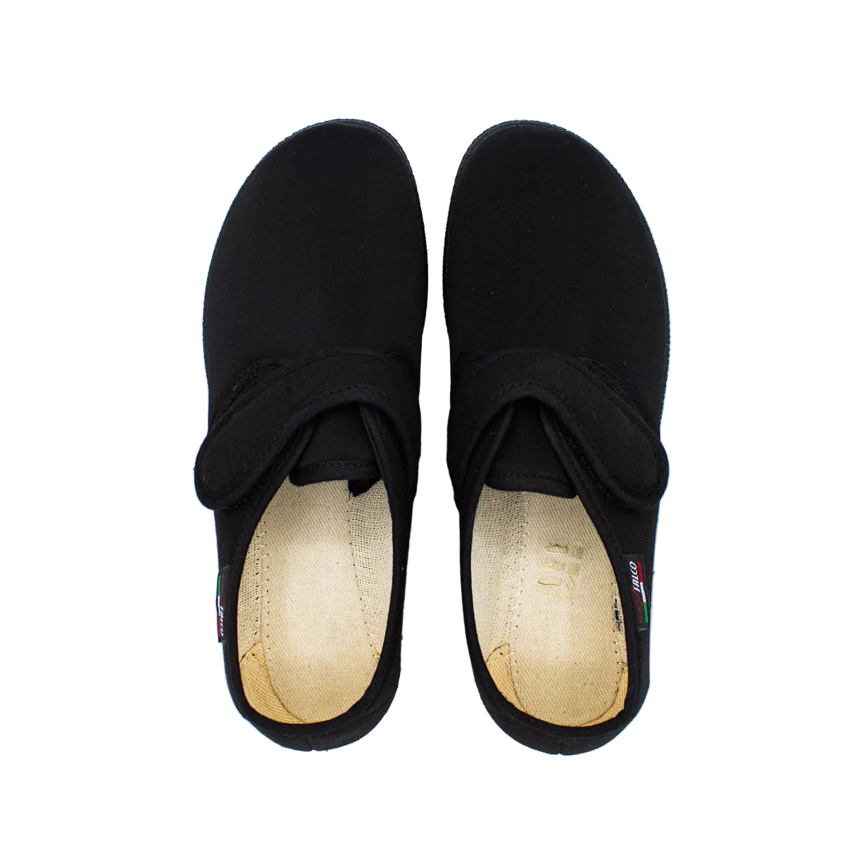 Pantofole da donna in tessuto elasticizzato con velcro nero