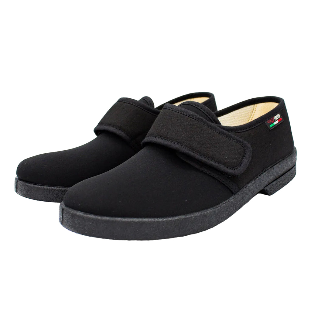 Pantofole da uomo in tessuto elasticizzato con velcro nero