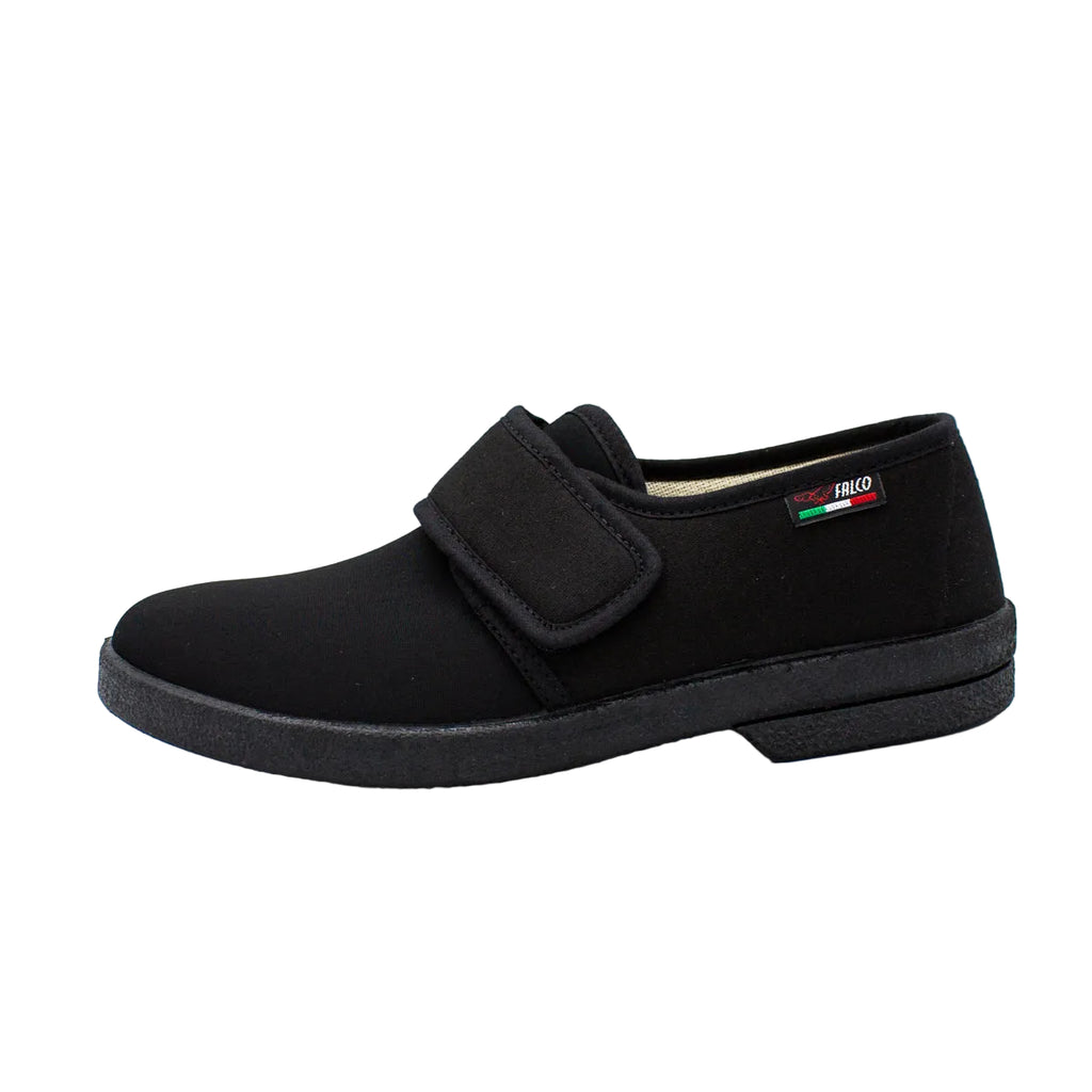 Pantofole da uomo in tessuto elasticizzato con velcro nero