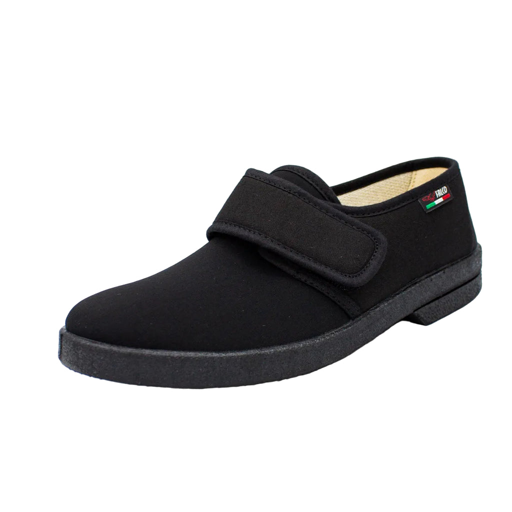 Pantofole da uomo in tessuto elasticizzato con velcro nero