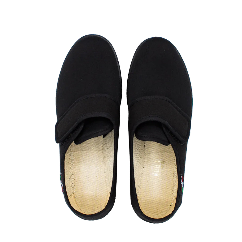 Pantofole da uomo in tessuto elasticizzato con velcro nero