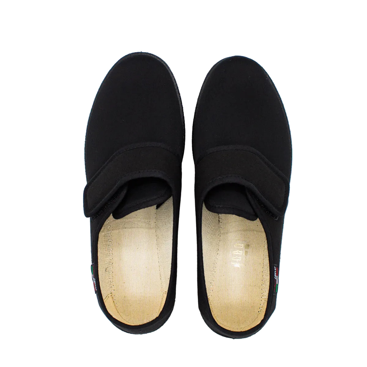 Pantofole da uomo in tessuto elasticizzato con velcro nero