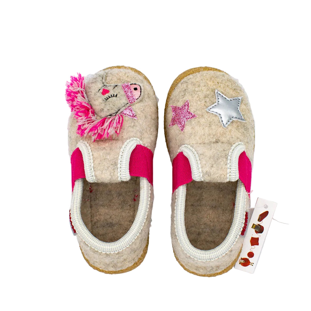 Giesswein Trabening: pantofole bambina in lana con unicorno