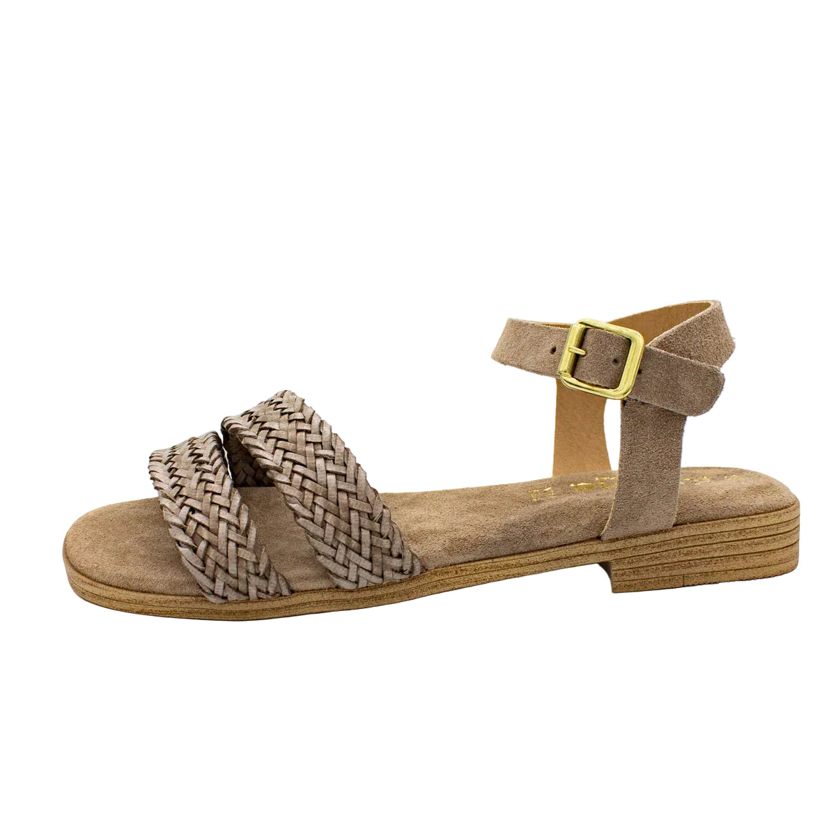 Sandali bassi donna in pelle intrecciata tortora taupe