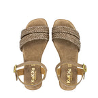 Sandali bassi donna in pelle intrecciata tortora taupe