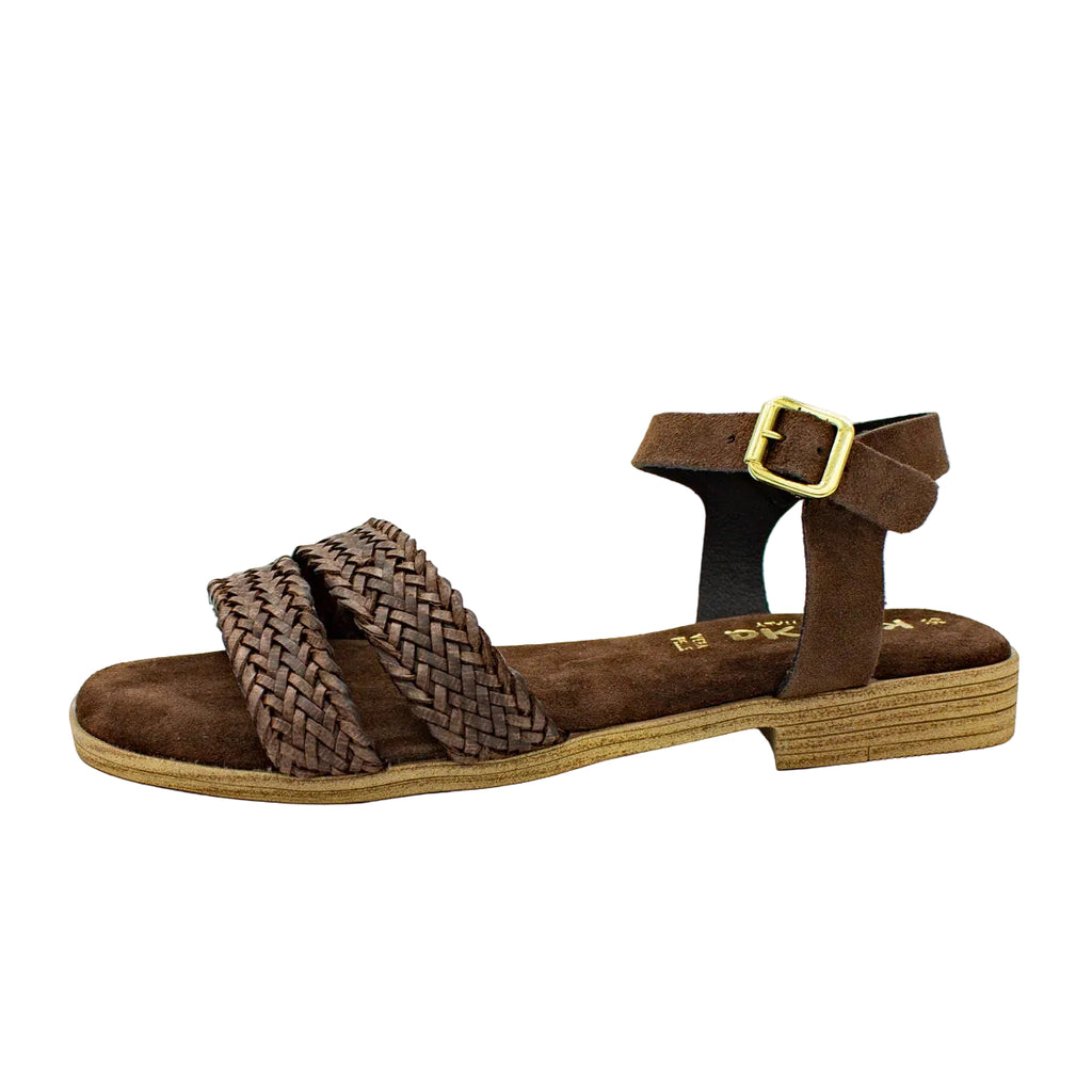 Sandali bassi donna in pelle intrecciata marrone testa di moro