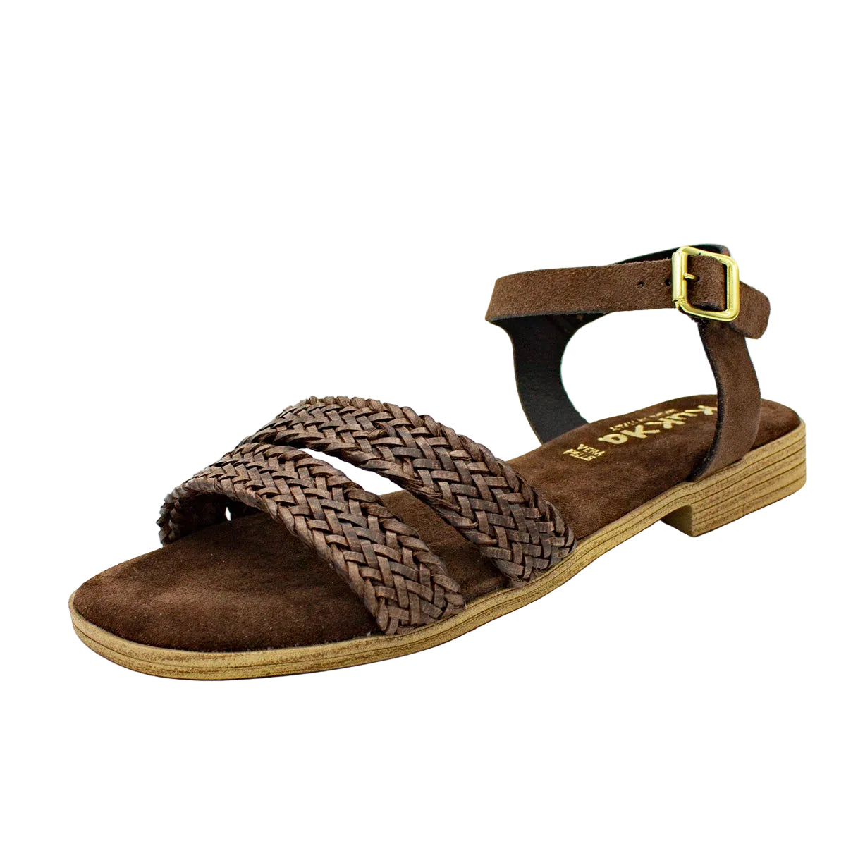 Sandali bassi donna in pelle intrecciata marrone testa di moro