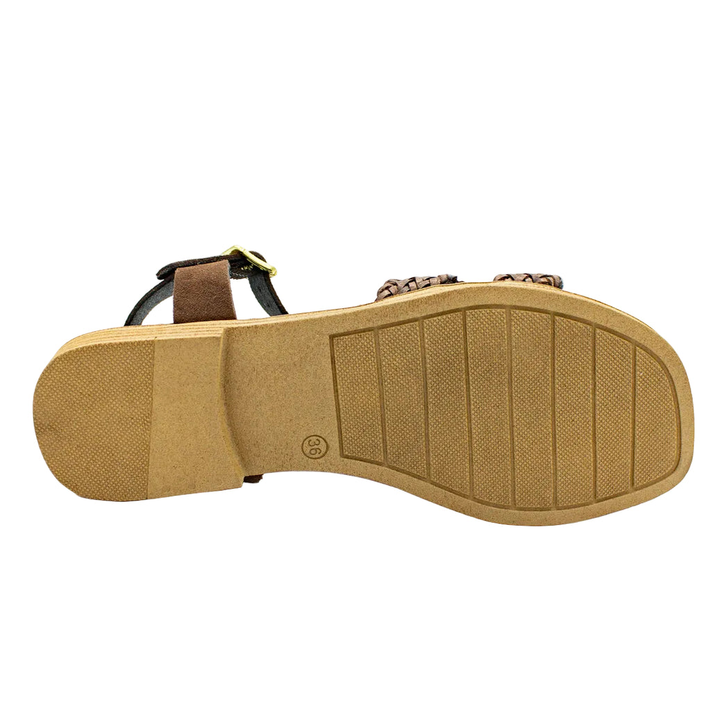 Sandali bassi donna in pelle intrecciata marrone testa di moro