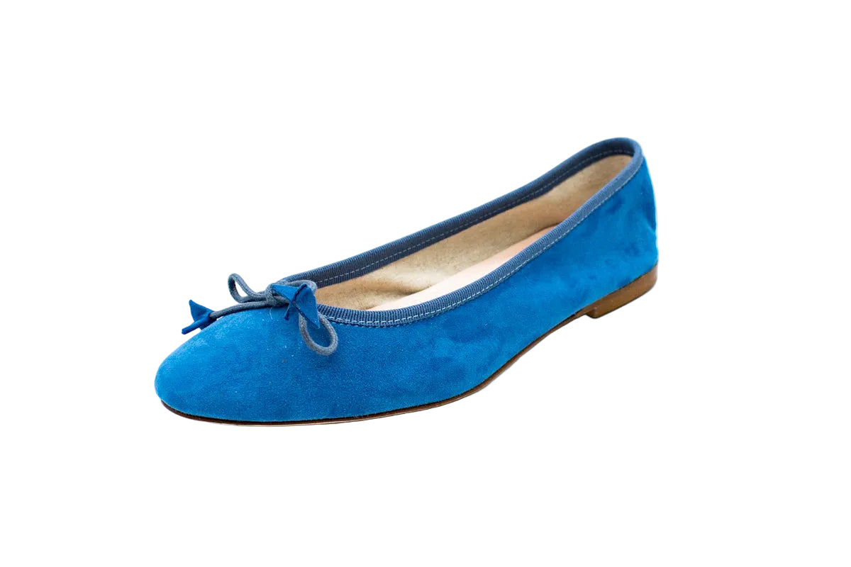 Ballerine scollate in camoscio avio