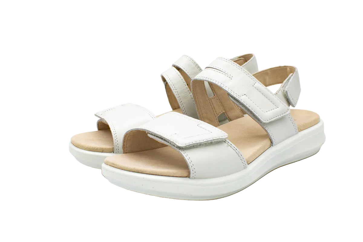 Sandali Ella in pelle con tre velcri bianco
